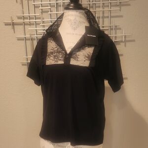 NWT The Kooples Jersey & Lace Black Polo Size 1 (Small)